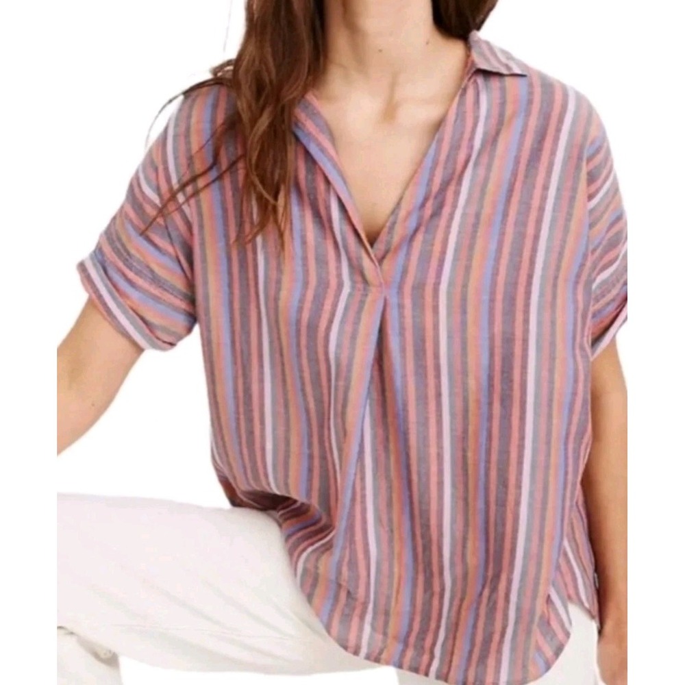 Madewell Blouse Size L Oversided Striped Colorful Lightweight Button Back Women